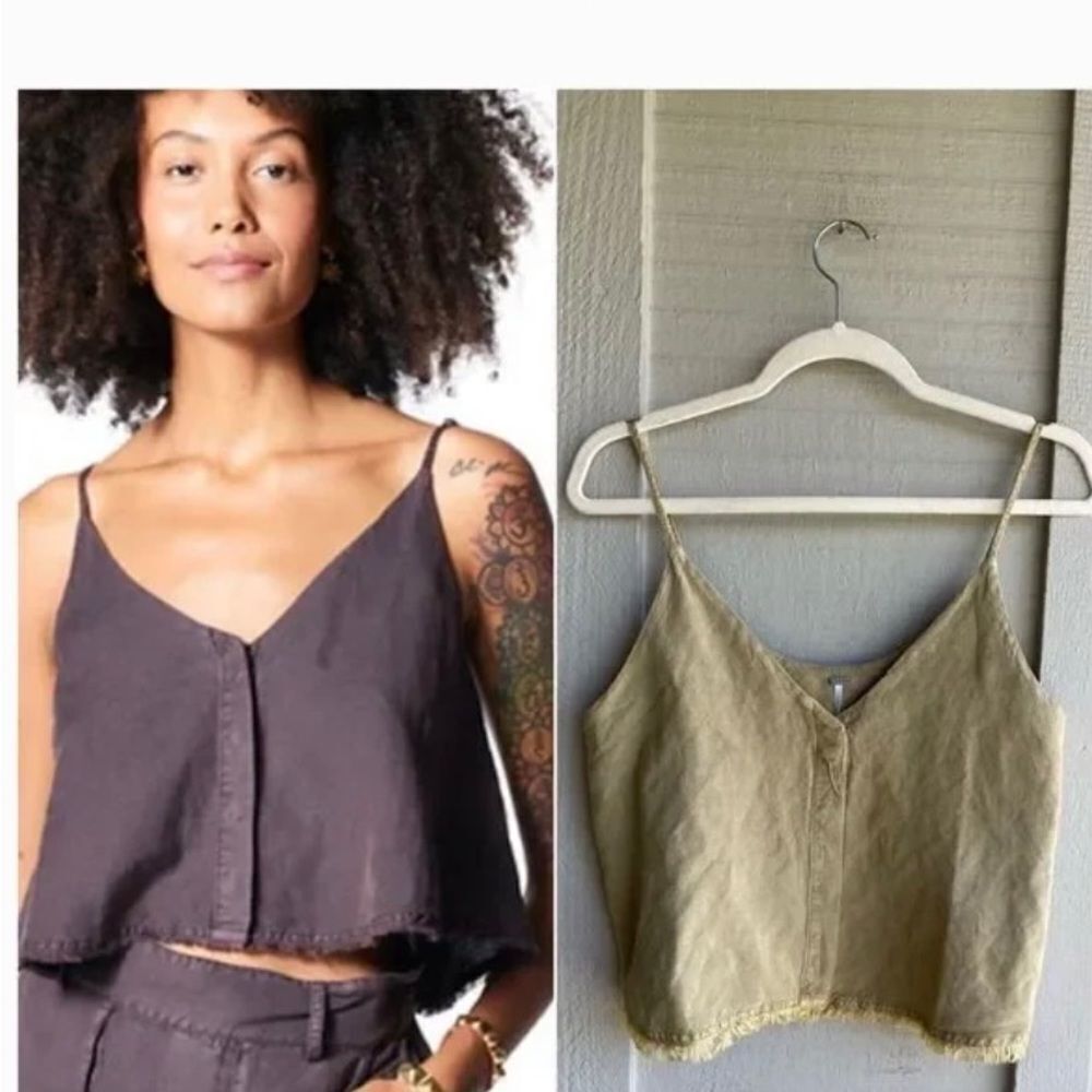 Young Fabulous & Broke BEHAN Swing Boho Tank Top In Olive Green S